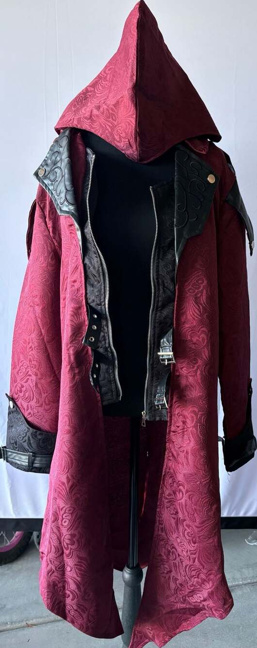 Steampunk Renaissance Hooded Coat Size XL Red Brocade (107)